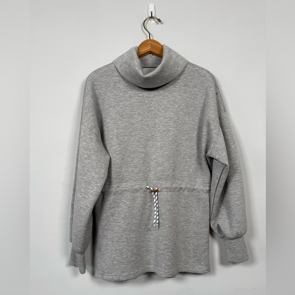 Gray Women's Cowl Neck Sweatshirt w/Cinched Drawstring Waist, Size S
